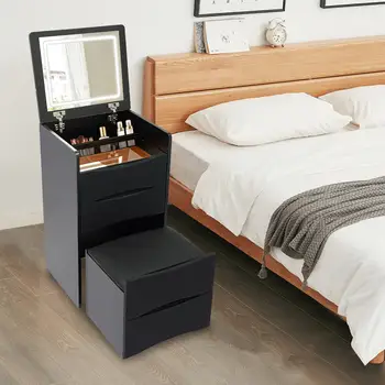 帶可調式亮度LED燈的木製梳妝台,帶凳子的折疊式化妝桌,以及帶3個抽屜的儲物櫃 8 最佳銷售 小梳妝台 - №8