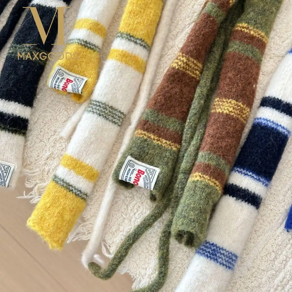 Korean Style Stripe Woolen Scarf Knitted Slim Y2K Girl Scarf Warm Neck Skinny Scarf For Women Men
