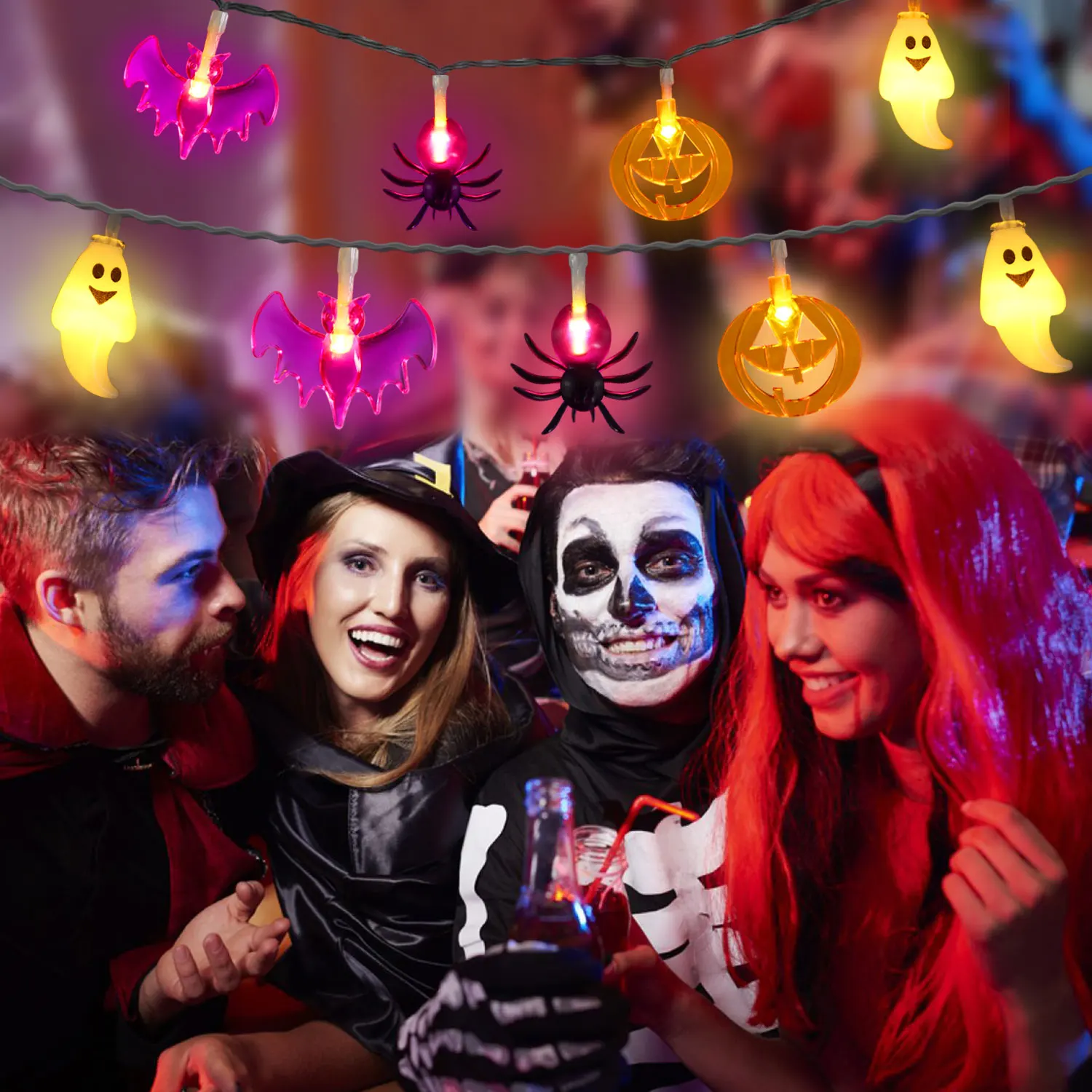 4.5M LED Halloween Spider Pumpkin Bat String Lights Battery Powered Ghost Light for Home Yard Bedroom Tree Holiday Party Decor