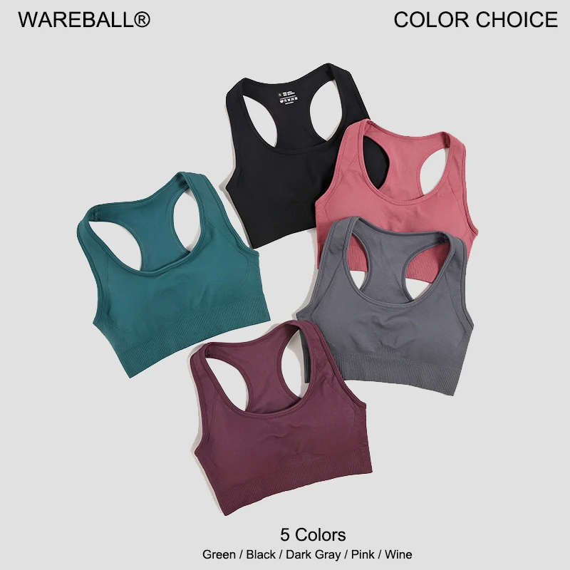 WAREBALL Tank Top Women Female Gym Yoga Bra Padded Sports Bra Removable Workout Push Up Crop Top Fitness Bra Athletic Sportswear