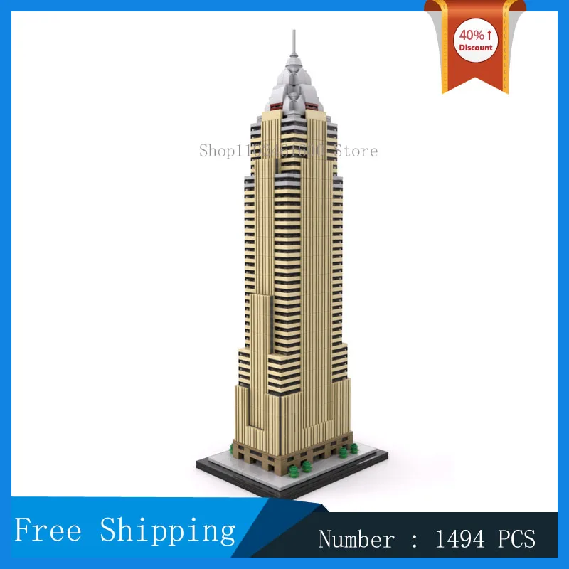 MOC City Architecture Key Tower 1:800 Scale Society Center Model Building Block Street View Skyscraper Collection Toy Gifts