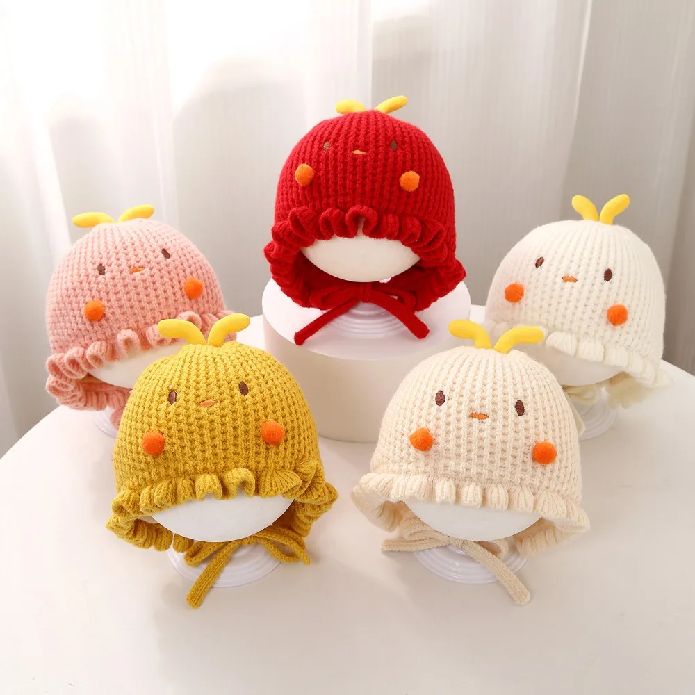 Soft Touch Cartoon Print Kids Beanie Knitted Fabric Thick Warm Knitted Cap Stretchy Wind Proof Baby Hat Daily Outdoor