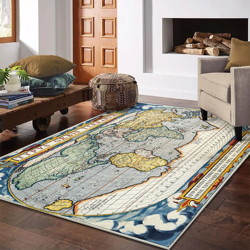 World Map Living Room Large Carpet Office Study Retro  Room Decoration Teenager  Bedroom Decoration POD Dropshipping