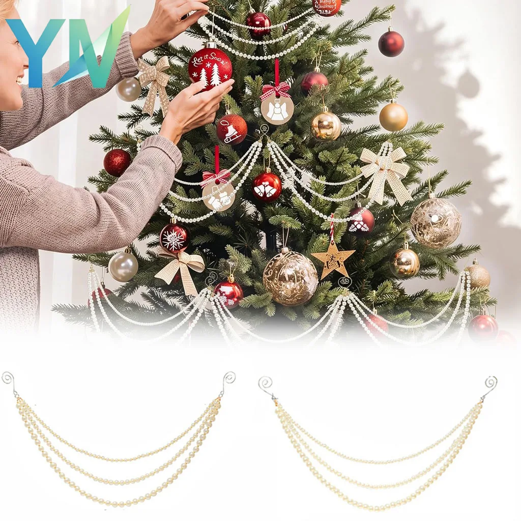 1-10PCS Elegant Pearl Beaded Christmas Tree Hanging Ornament for Window Display Home Party Indoor Festive Ambiance Decoration