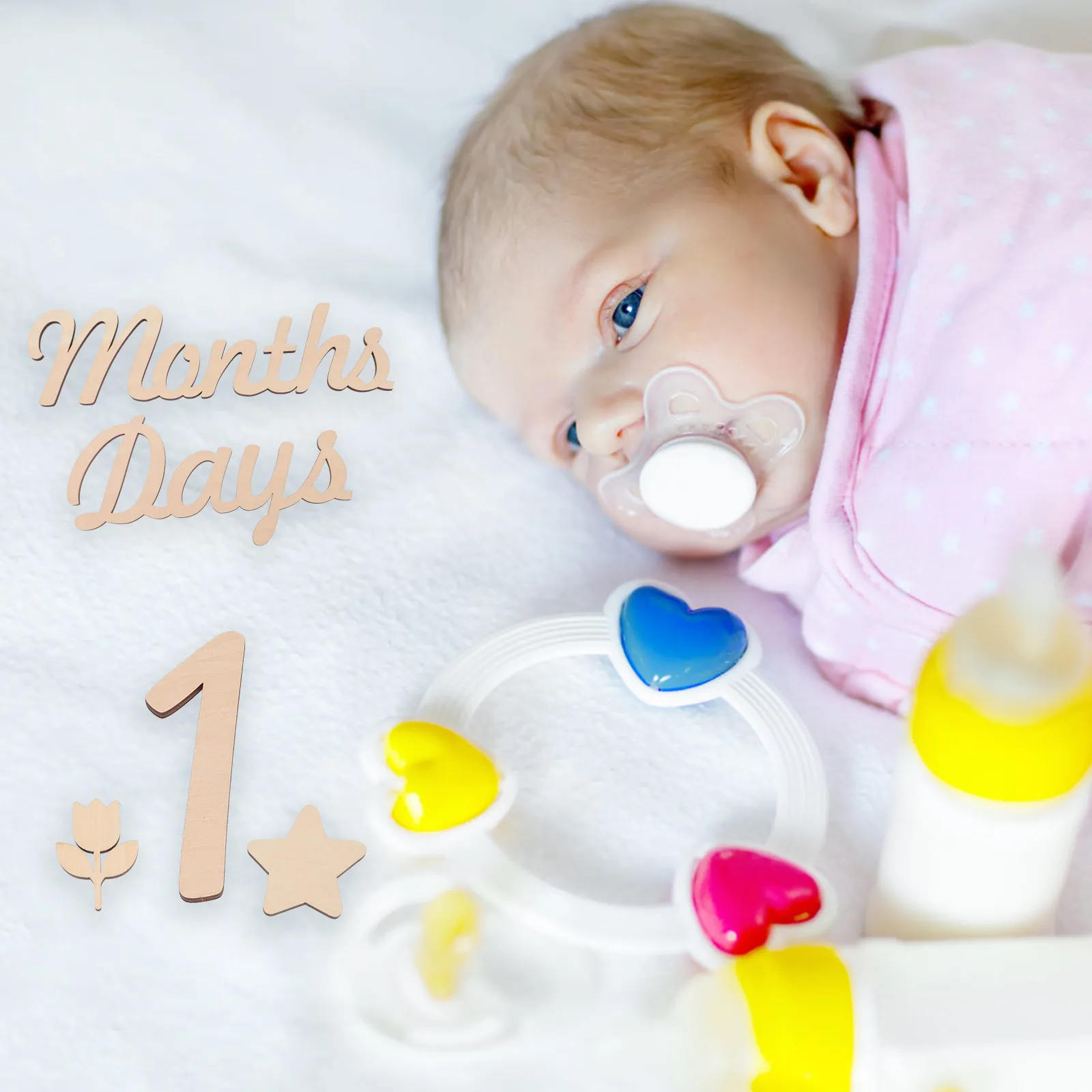 1Set Wooden Baby Milestone Numbers Sign Set Safe Smooth Baby Monthly Photo Props Newborn Birth Announcement Sign
