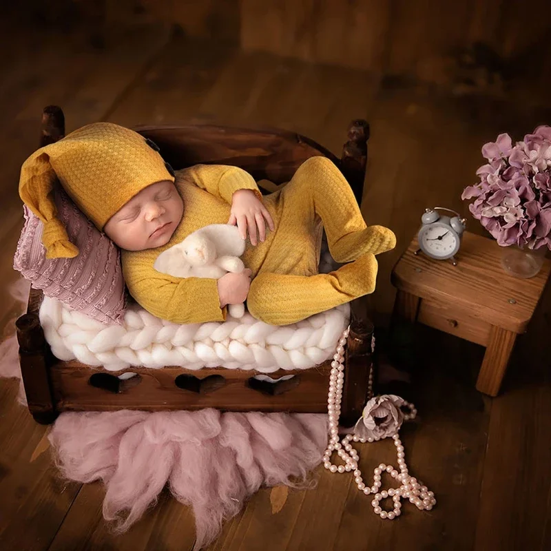 Newborn Photography Props Cap Romper Jumpsuit Kit - Infants Photo Shooting Outfits