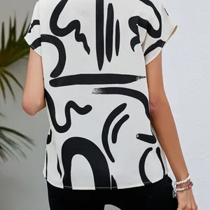 V -neck blouse for women, casual tops-en for lady, short sleeve batwing, simple style, summer 11 Main Sales Blouses Printed - №10