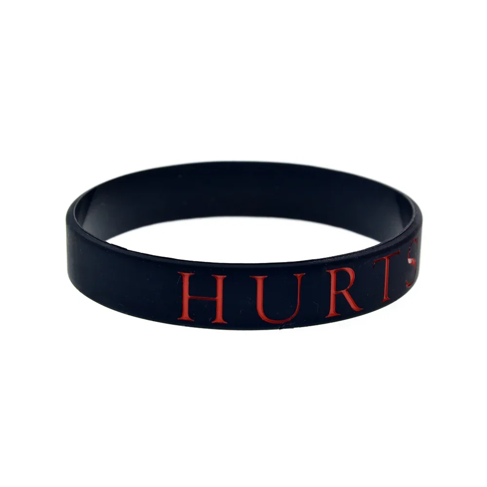 

50 Pcs Hurts Silicone Rubber Wristband for Music Fans Gift Bangle Black Rubber Bracelet