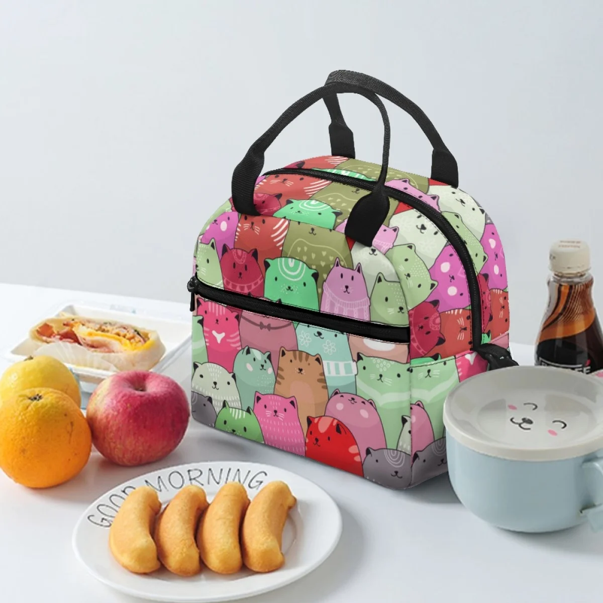 Kawaii Candy Cat Pattern Design Thermal Lunch Bags for Children Light Simple Portable Fridge Thermal Bag Travel Outdoor Bag 2023