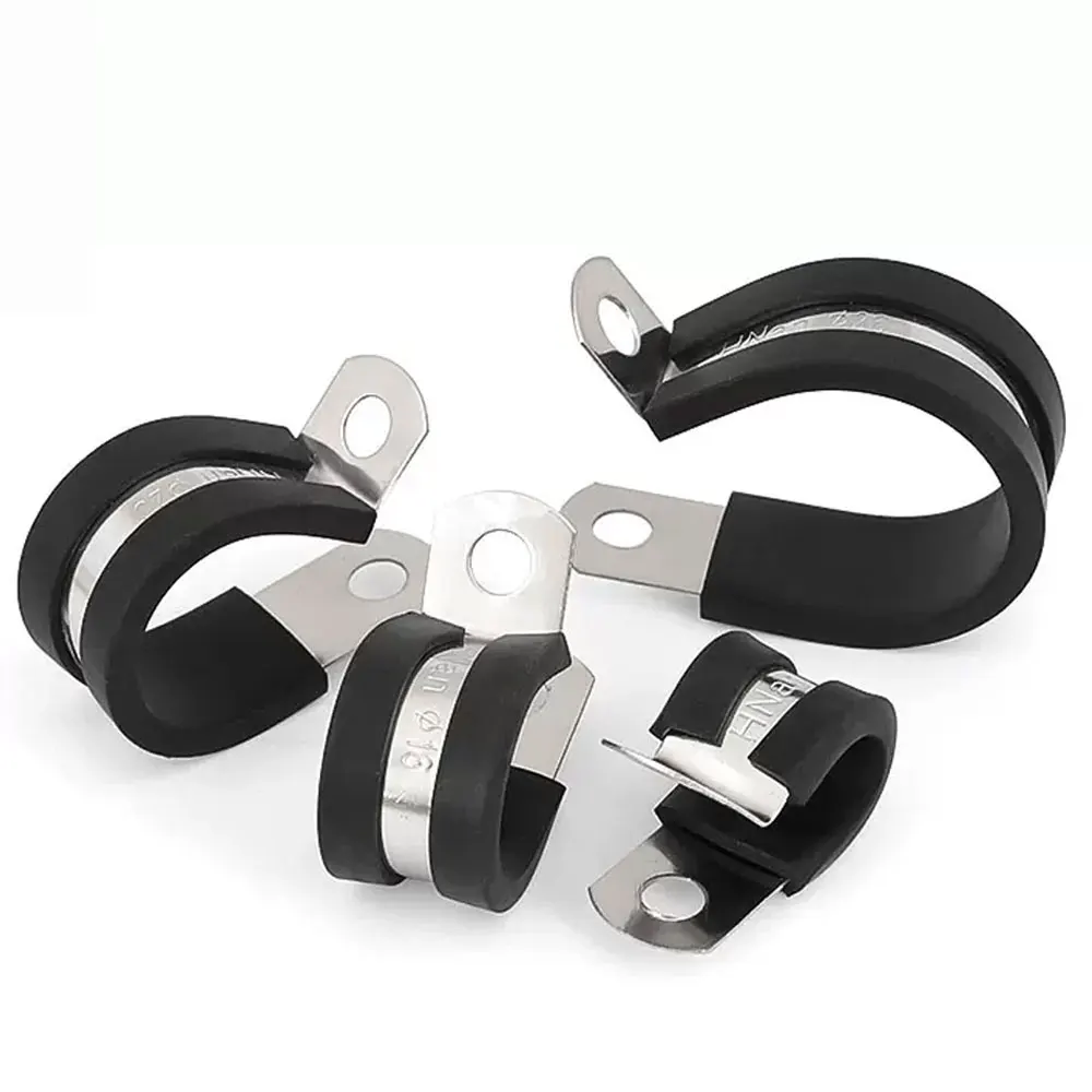 M6M8M10M12~M46 304 stainless steel rubber lined R-type pipe clamps cable installation clamps wire riding card fixed hose clamps