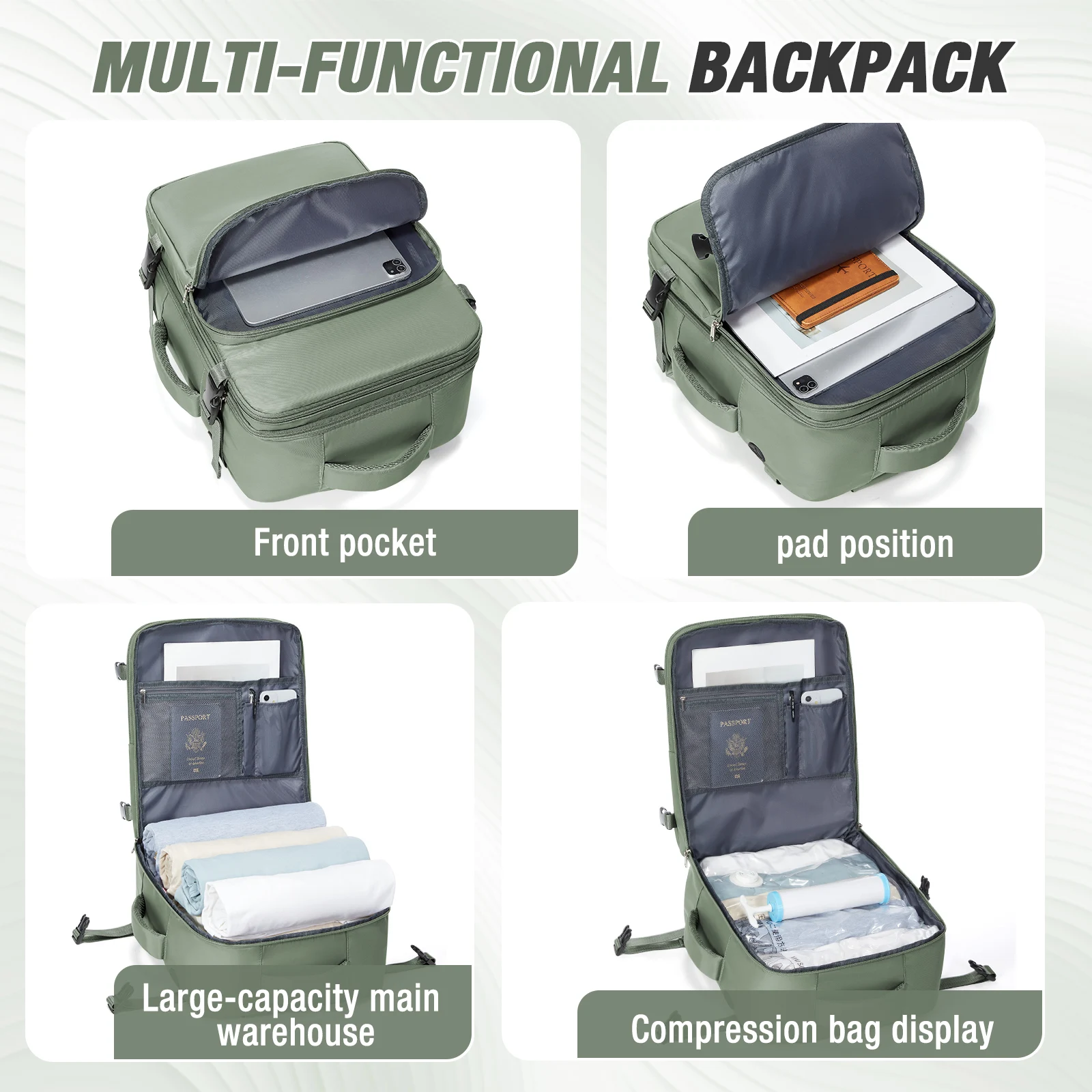 حقيبة ظهر للسفر على شكل طائرة مقصورة 40 × 20 × 30، حقيبة ظهر للعمل للرجال، حقيبة ظهر للطائرة، حقيبة ظهر تنفيذية محمولة للأمتعة #5