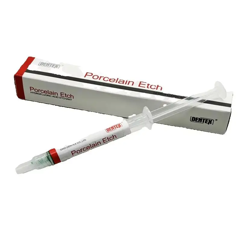 Zatwierdzony przez CE DX.Porcelana Etch hydrofluorowy wytłaczany kwas Porcelanowy żel etch zawiera 9,5% kwas hydrofluorowy 2,5 ml/syringe