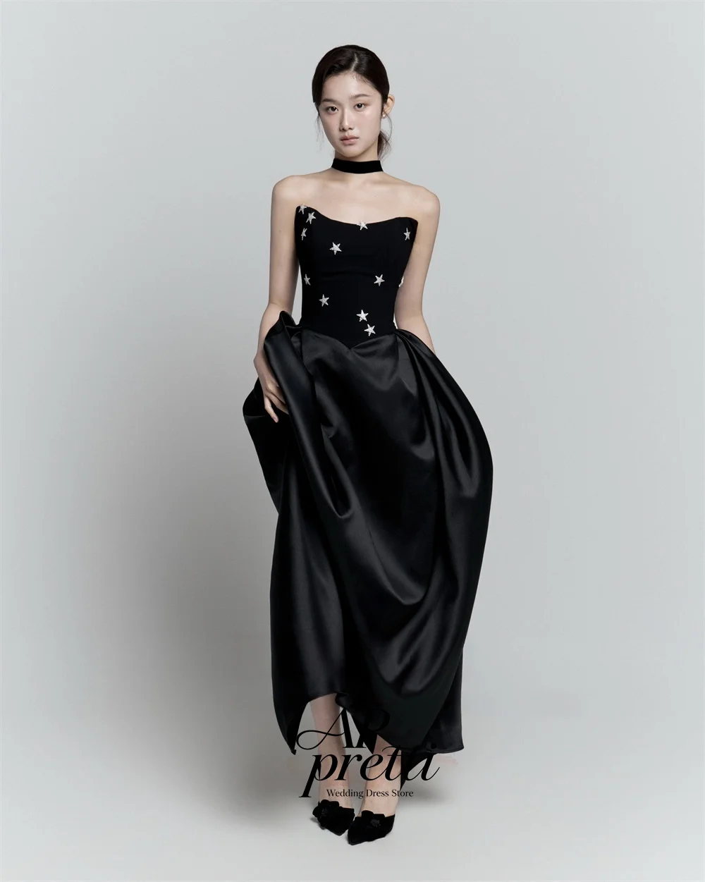 AP pretti Romantic Satin Korea Wedding Dress PhotoShoot Strapless Customized Sleeveless A-line Floor-Length Bridal Gown 웨딩드레스