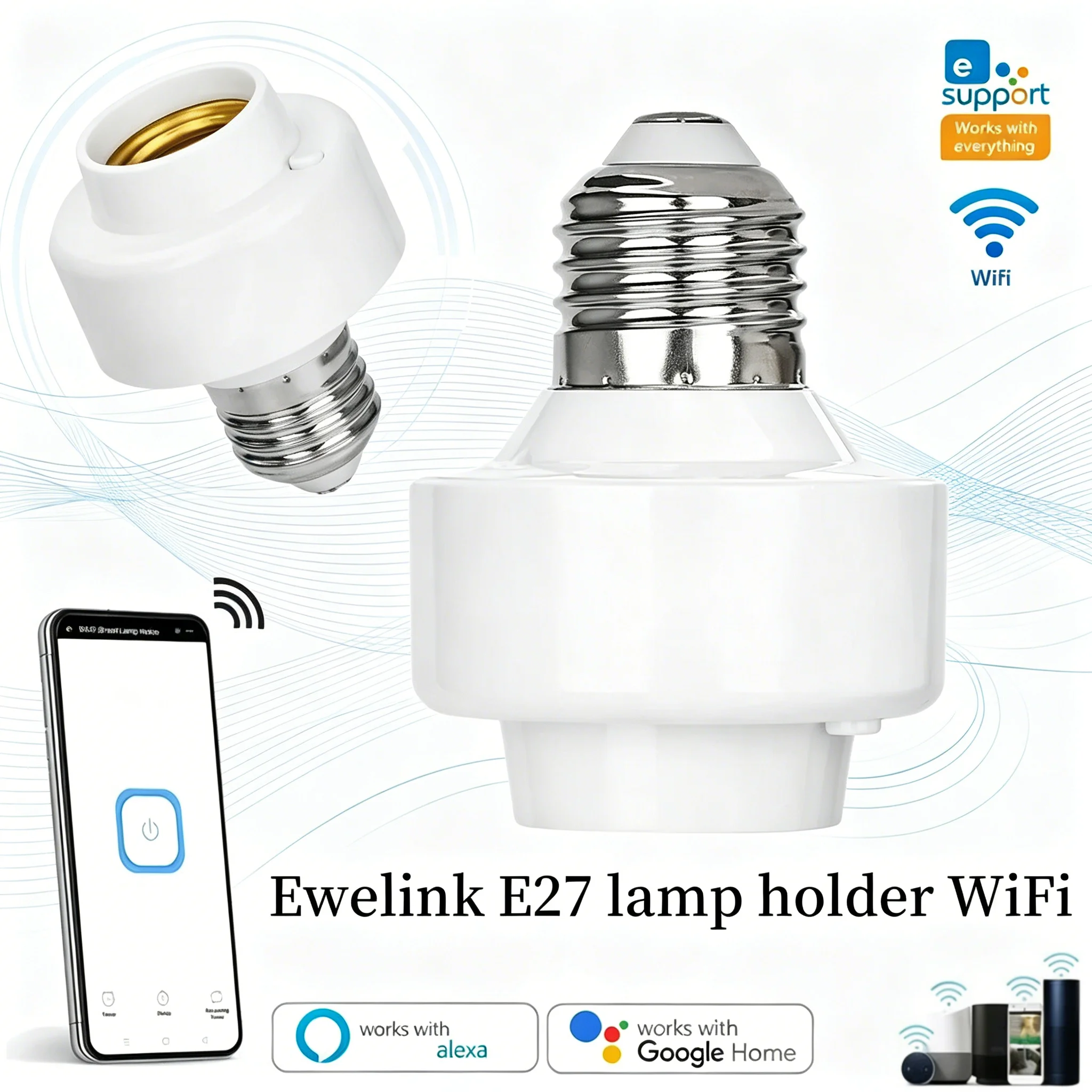 

Умная Wi-Fi-розетка Ewelink E27 для светодиодных ночников и ламп-колбочек, совместимая с голосовым управлением Alexa и Google Home