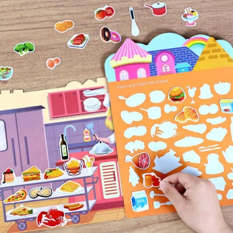 1 Juego de pegatinas de gelatina DIY con múltiples temas, libro portátil silencioso y ocupado, calcomanías Montessori, juguete para niños, libro de pegatinas de gelatina de Castillo reutilizable