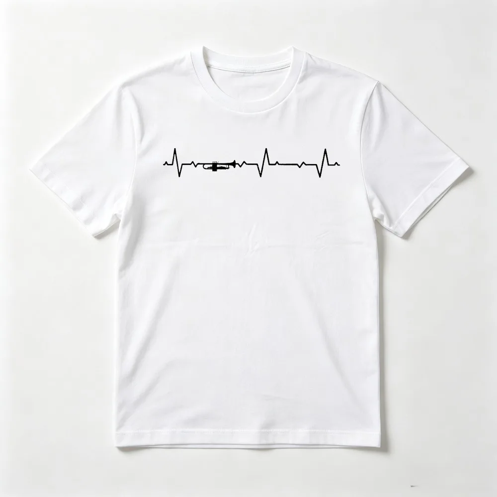 Minimalism Style Trumpet Heartbeat Graphic Printed Classics Tshirt Short Sleeve Casual Fashion Loose Harajuku Man Women Tees