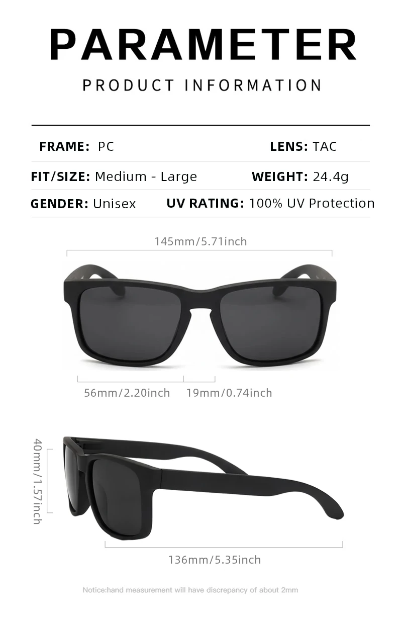 Klassische Fashion Square Polarisierte Sonnenbrille Männer Vintage Kunststoff Männliche Sonnenbrille Frauen Stilvolle Schwarz Outdoor Sport Shades UV400 – Detail 4