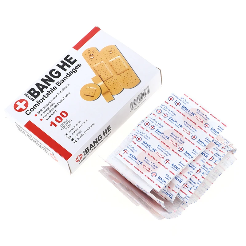 100 Chiếc Băng Trợ Chống Thấm Thoáng Khí Dính Thạch Cao Vết Thương Cầm Máu Miếng Dán Ban Nhạc Đầu Tiên Viện Trợ Băng