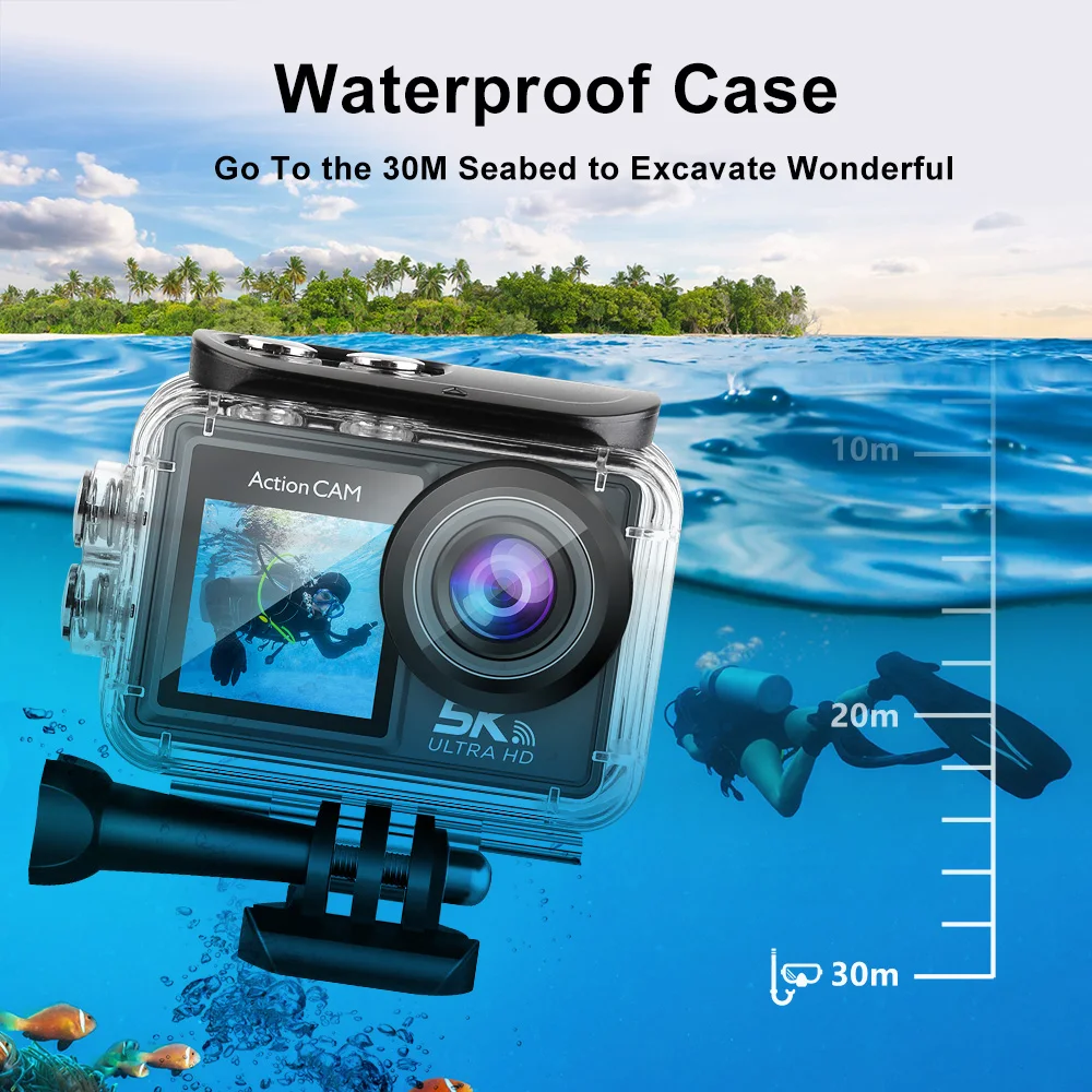 5K 4K60FPS Action Camera Dual IPS Touch LCD EIS 170° DVR 30M Waterproof Upgraded 5X Zoom Sport Camera With Wireless Mic