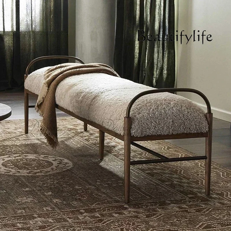 

BJ French Log Style Old Lamb Wool Shoe Changing Stool Retro Pastoral Style Bedside Stool Bench