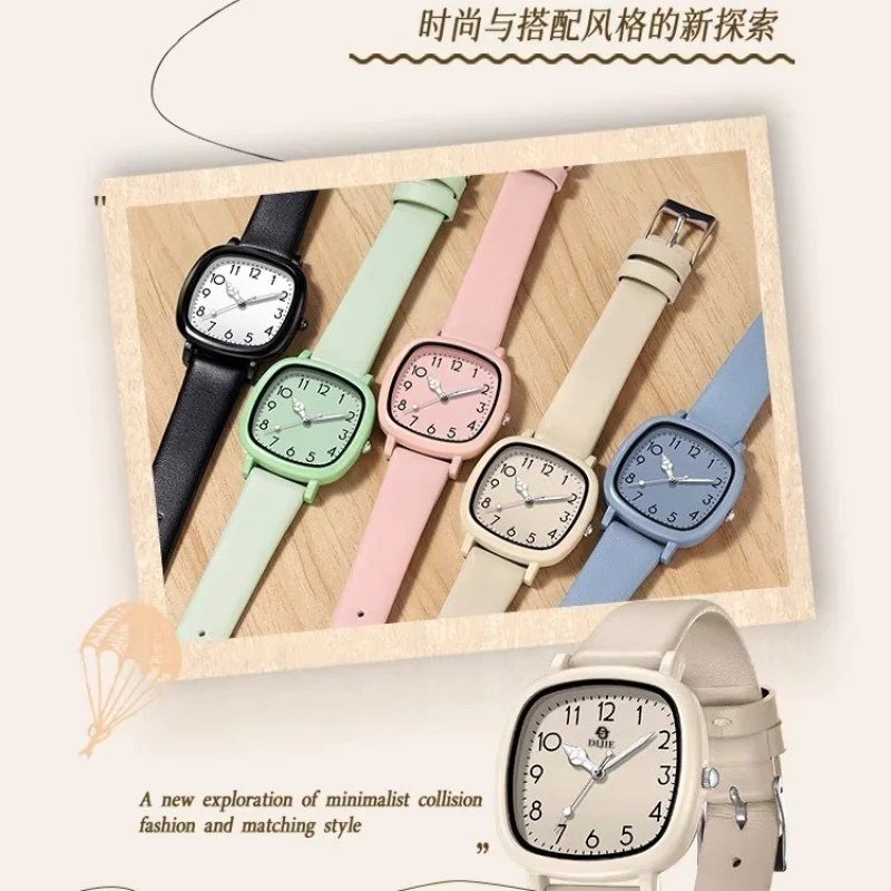 2024นาฬิกาใหม่หญิงนักเรียนมัธยมต้นดูดีนิชวิทยาลัยสอบนาฬิกาควอทซ์สี่เหลี่ยม