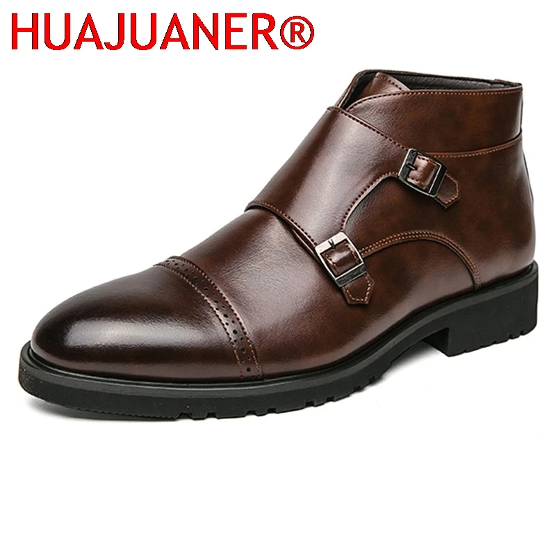 

2025 Retro Dress Men Boots Fashion Buckle Strap Chelsea Boot For Man Formal Business Ankle Boots Elegant Social Oxfords Male