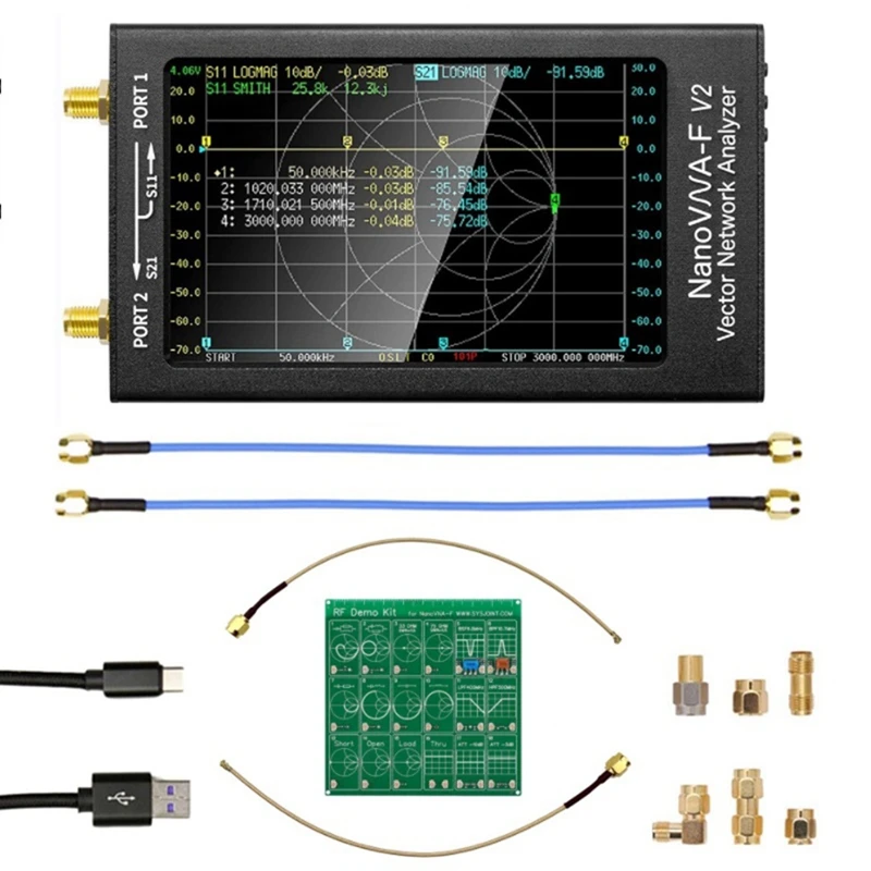 

For Nanovna-F V2 Vector Network Analyzer+RF DEMO Kit Metal 4.3 Inch 5000Mah 50Khz-3Ghz Antenna Analyzer HF VHF UHF VNA