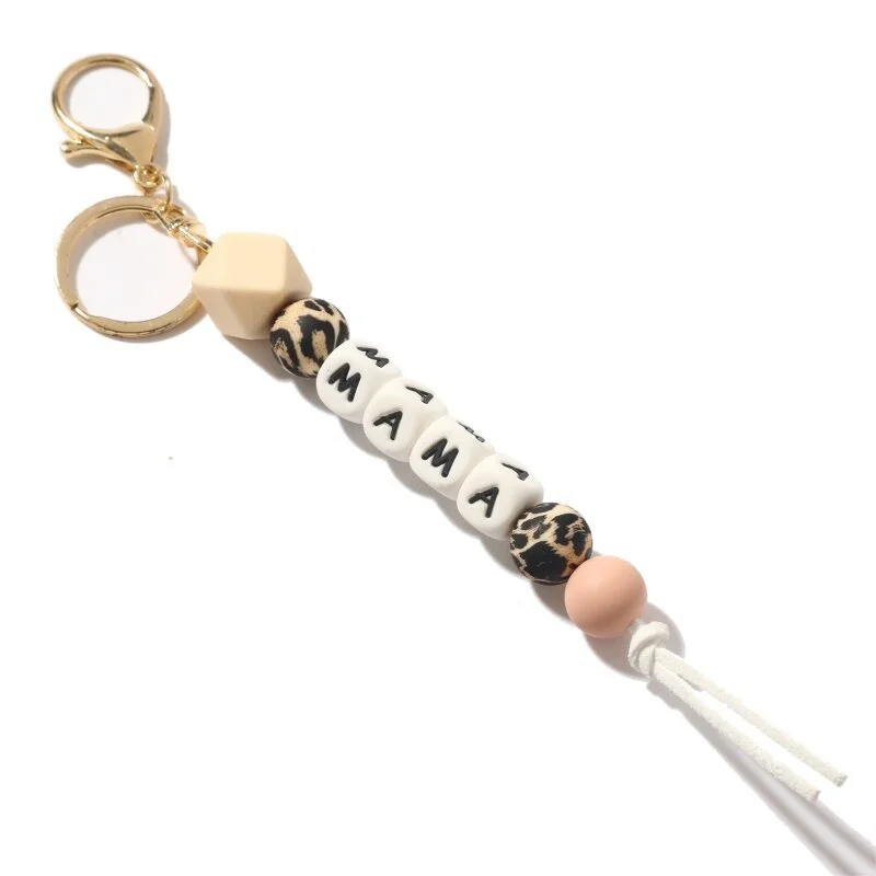 Letter MAMA LOVE Keychain For Women Men Silicone Beads Keyring For Keys 2022 Car Keychain Charms Wholesale Gift Trendy New