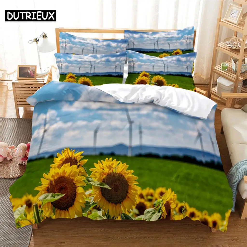 

Sunflowers Bedding 3-piece Digital Printing Cartoon Plain Weave Craft For North America And Europe Bedding Set Queen