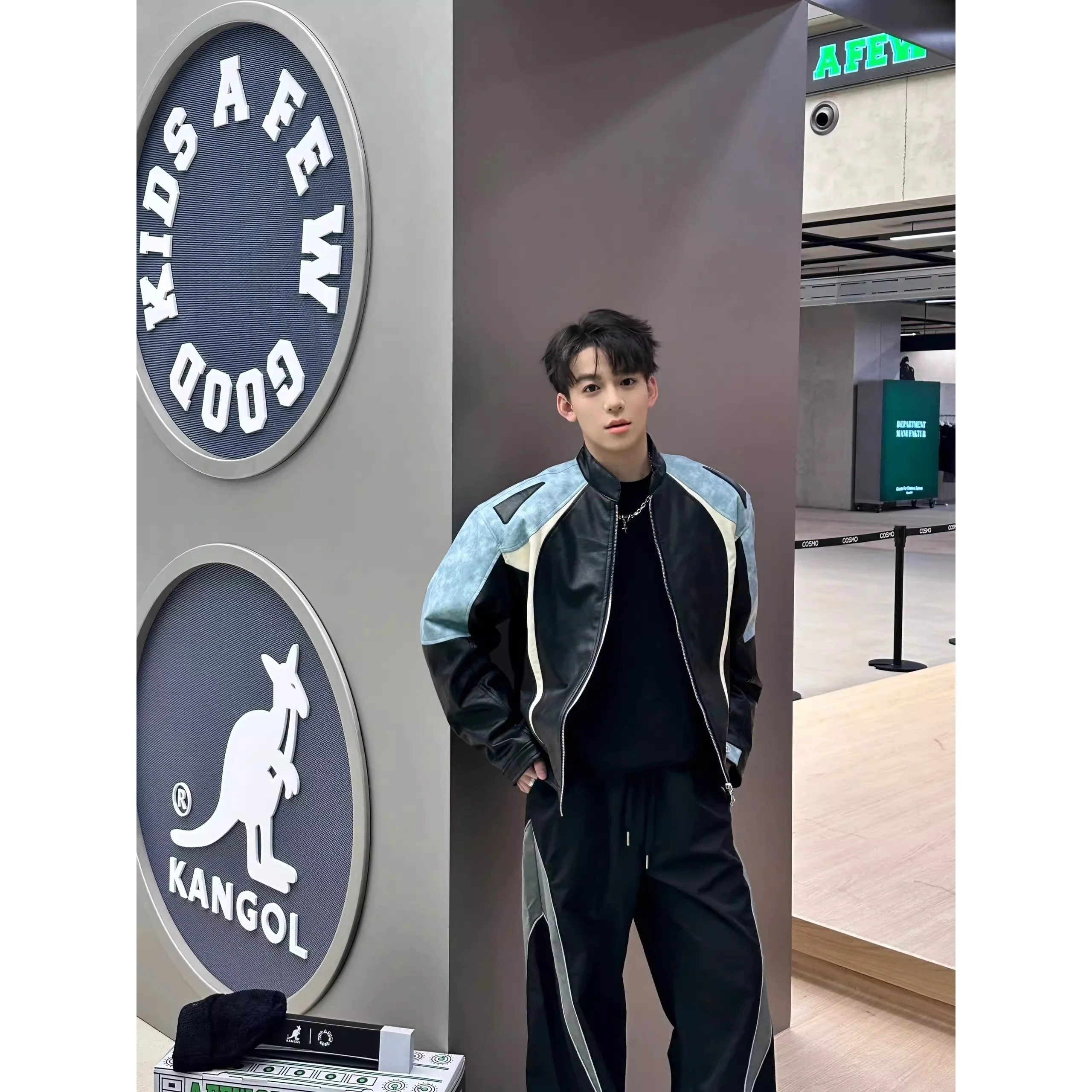 

Винтажная мужская куртка-жакет в американском гоночном стиле из искусственной кожи, весна-осень, с высоким дизайнерским оформлением, стильная верхняя одежда