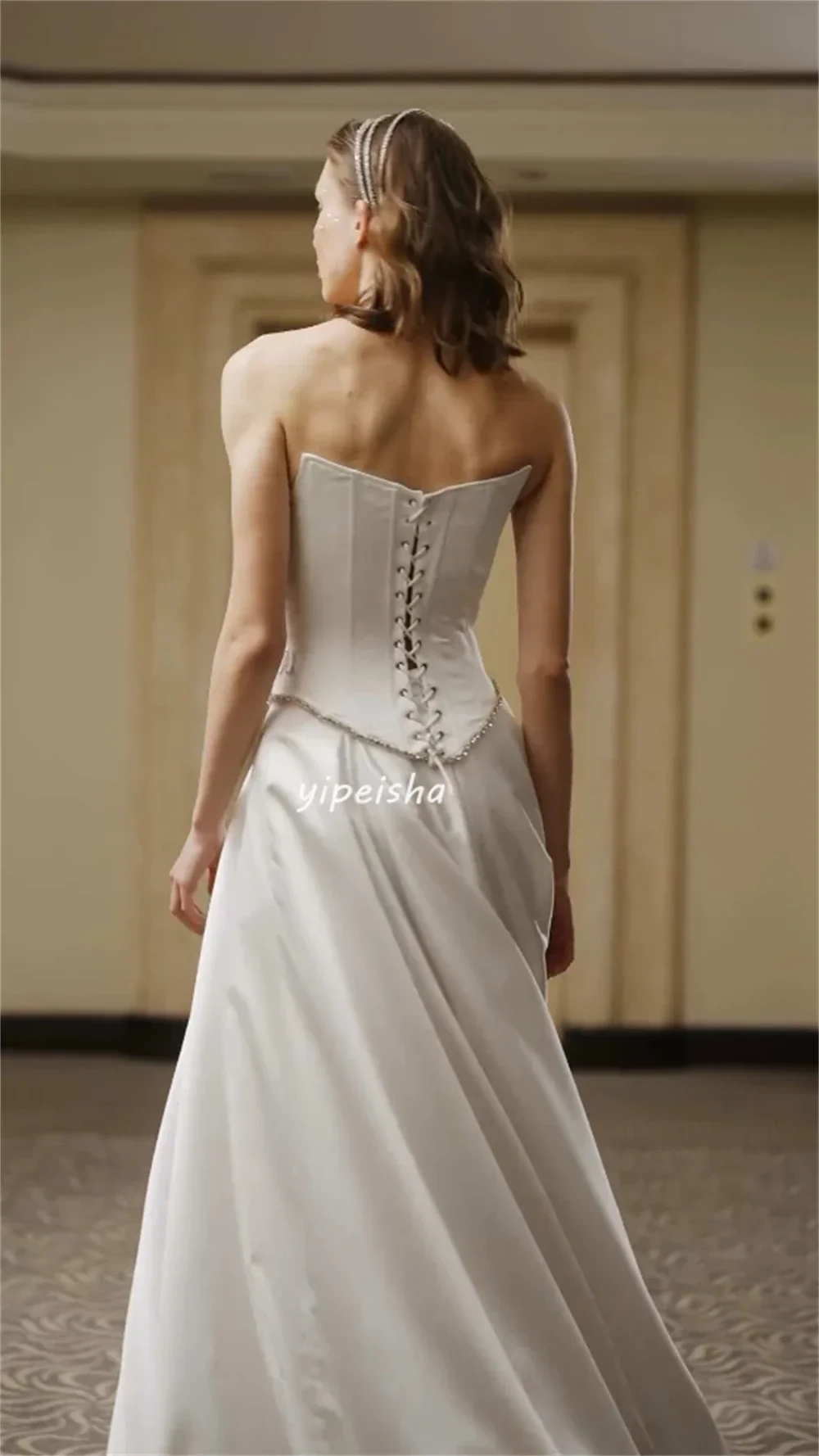 Customized Exquisite Jersey Sequined Ruched Rhinestone A-line Strapless Long Dresses Prom Dresses Classic Modern Style Simple El