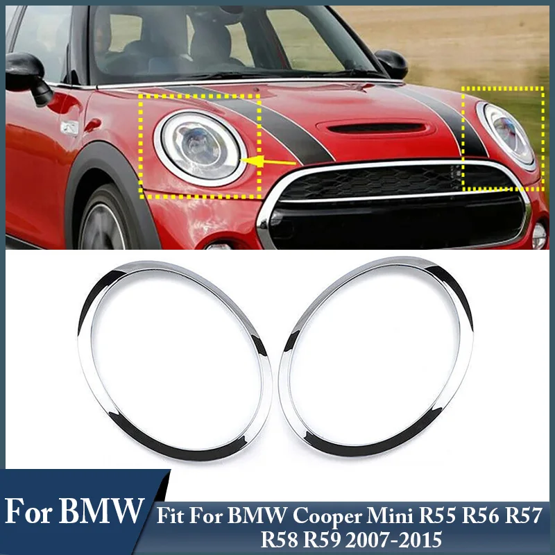 A Pair of Front Headlight Trim Covers Decorative Light Frame Fit For BMW Mini R55 R56 R57 2007-2015 #51137149905, #51137149906