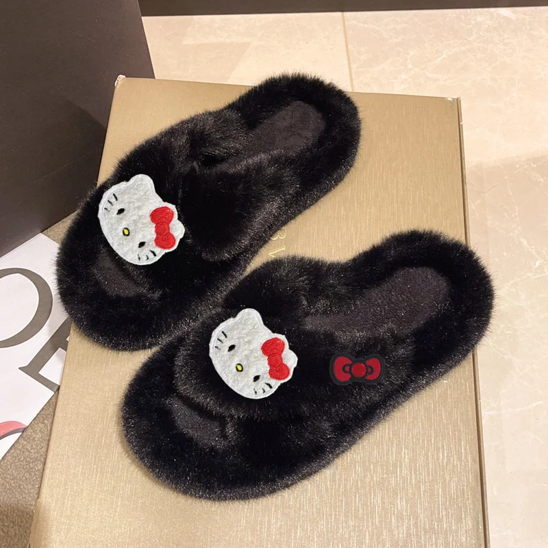 

Sanrio hello kitty, хлопковые туфли, шерстяные тапочки с перекрестием, женские носят новые осенне-зимние домашние хлопковые тапочки, домашние плюшевые тапочки