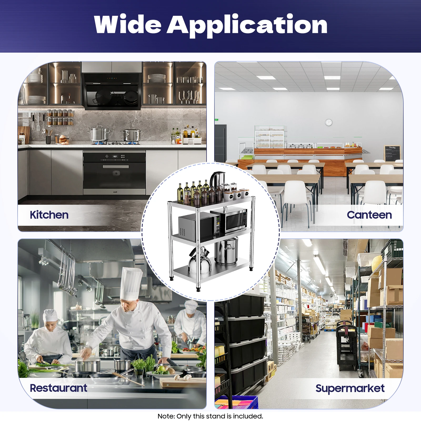 Stainless Steel 3 Tiers Kitchen Shelf Shelving Rack Restaurant Shelves Stainless Steel Rack for Family Kitchens Restaurants