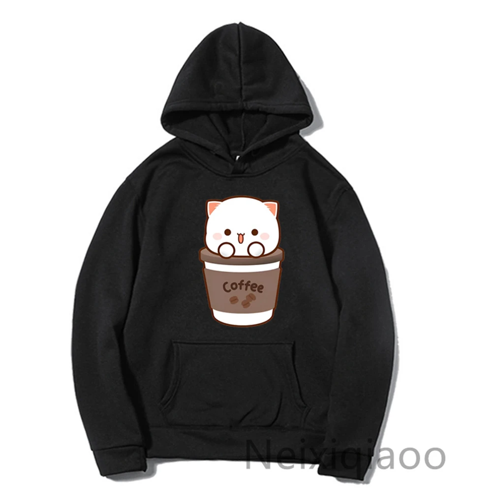 Plus Size Kawaii Peach and Goma Hoodie Women Men Harajuku Cute Cat Hoodies Autumn Winter Funny Coffee Graphic Hooded Sweatshirt