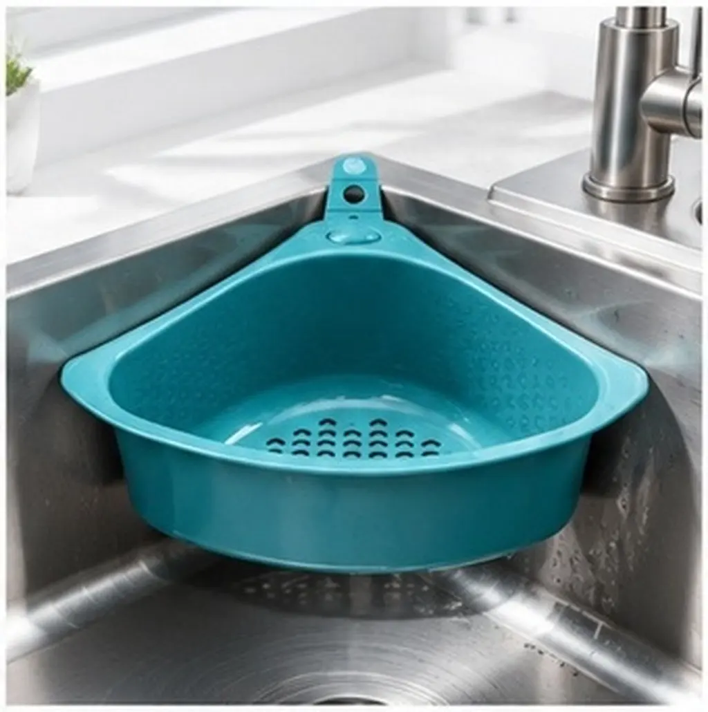 Sink Strainer Basket Thick Plastic Triangular Corner Rack Suction Cup Kitchen Draining Organizer Sponge Holder Sink Filter Drain