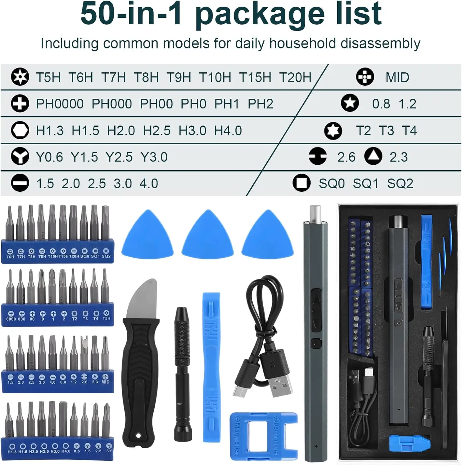 Cordless Electric Screwdriver Set 12/39/50 in 1 Precision Power Tool Magnetic Screw Driver Bit Fast Charging Repair Tool Kit