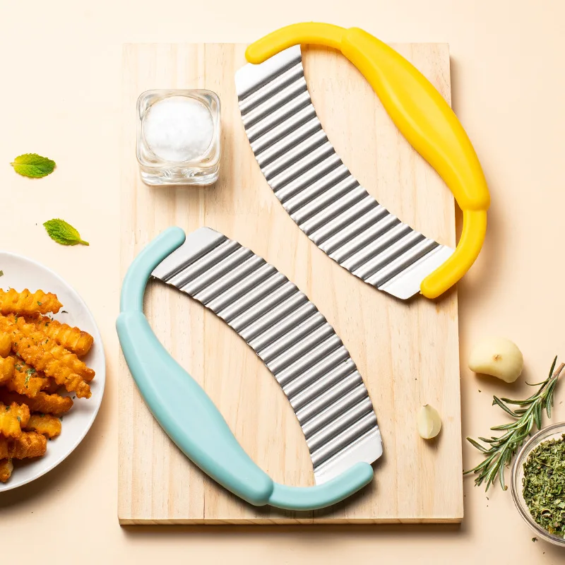 Edelstahl-Pizzaschneider, Handpresse, Wellenschneider, multifunktionaler Kartoffel- und Pommes-Frites-Schneider