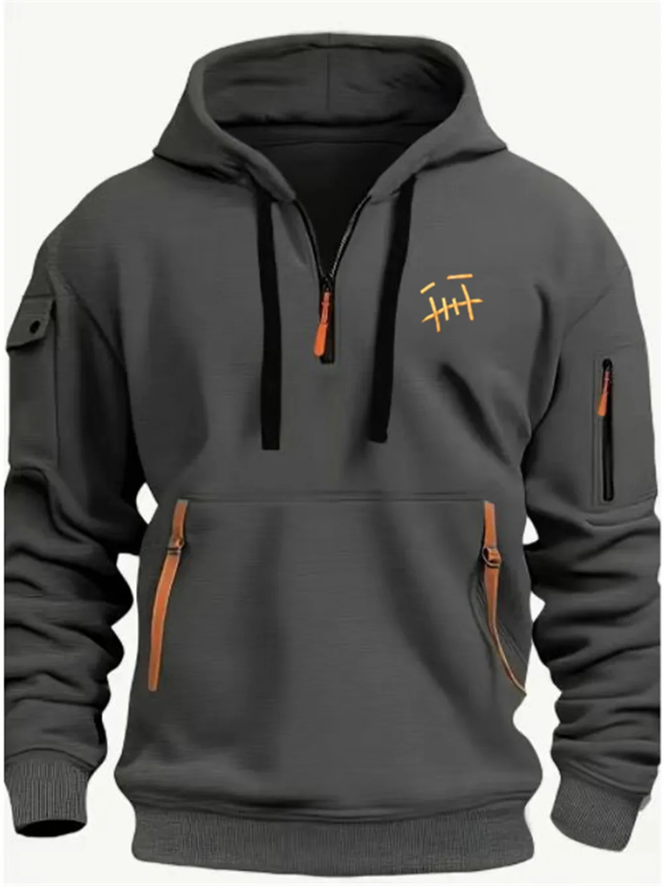 Multi pocket zipper long sleeved men's and women's spring and autumn hoodie, with graffiti line pattern printing for comfort