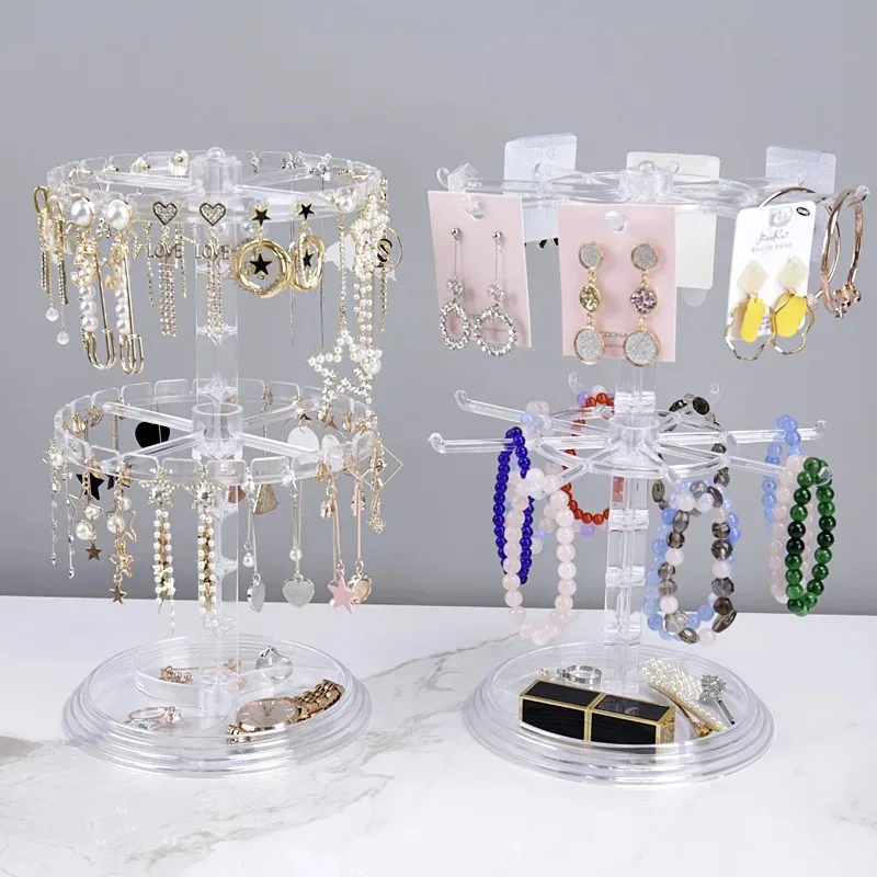Rotatable Ear Ring Storage Rack Multi-level Display Stand Women's Jewelry Organizing Stand for Bracelets and Necklaces