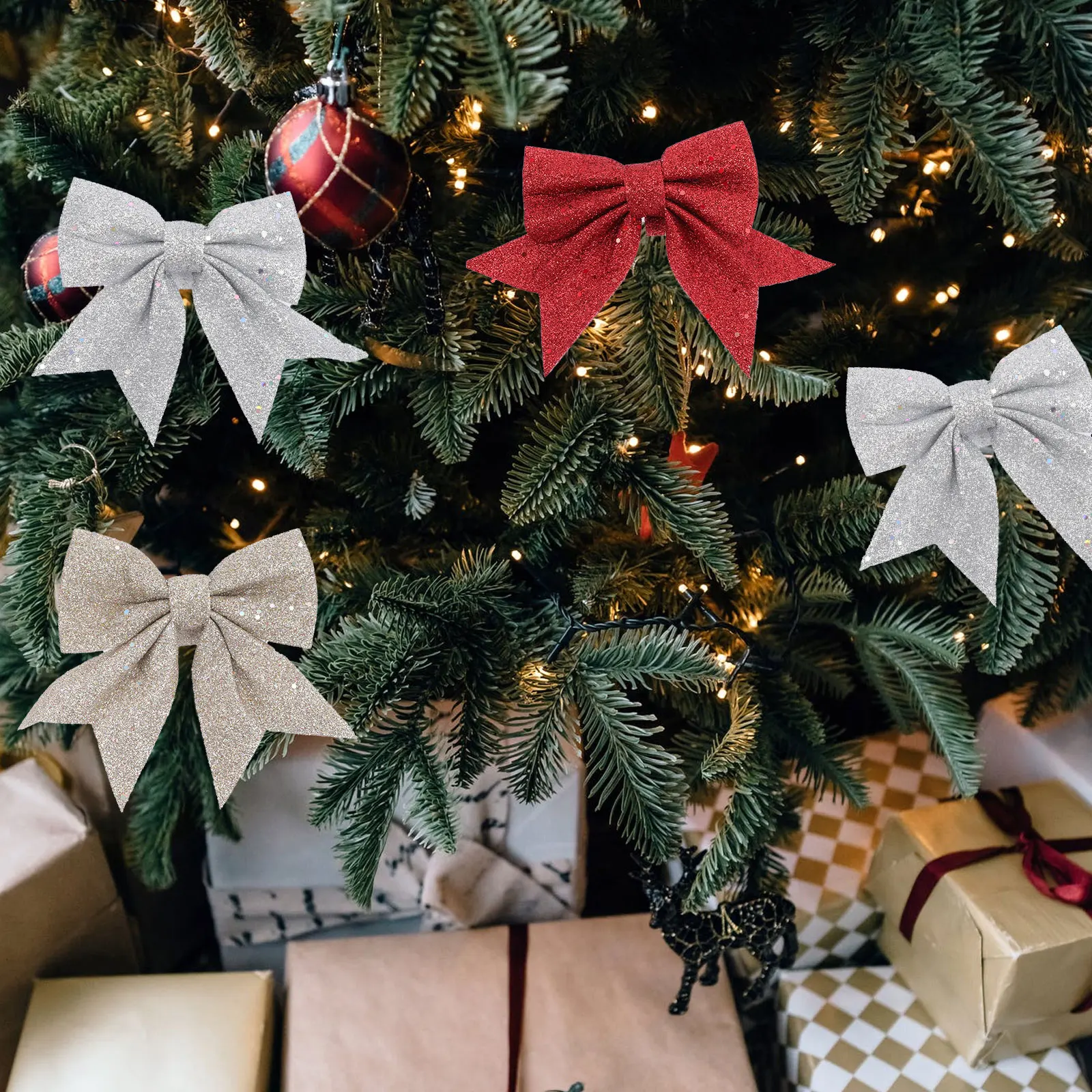 

6Pcs Christmas Hanging Bow Decoration Bright Color Easy to Use Xmas Decor Bows for Crafts Christmas Bow Xmas Tree Decor