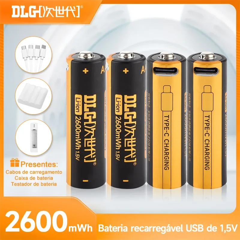 DLGPOWER 4/8/10PC AA 2600mWh Lithium Battery USB 1.5V 2A Li-Ion Rechargeable Battery for Massager Smoke Detector Metal Intercom