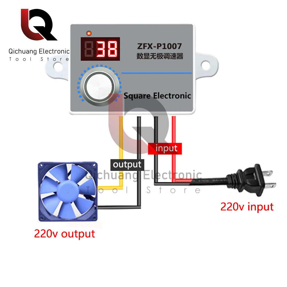 500W Adjustable AC 220V Fan Switch Speed Controller Digital Display Motor Reducer Speed PWM Regulator Speed Control Device