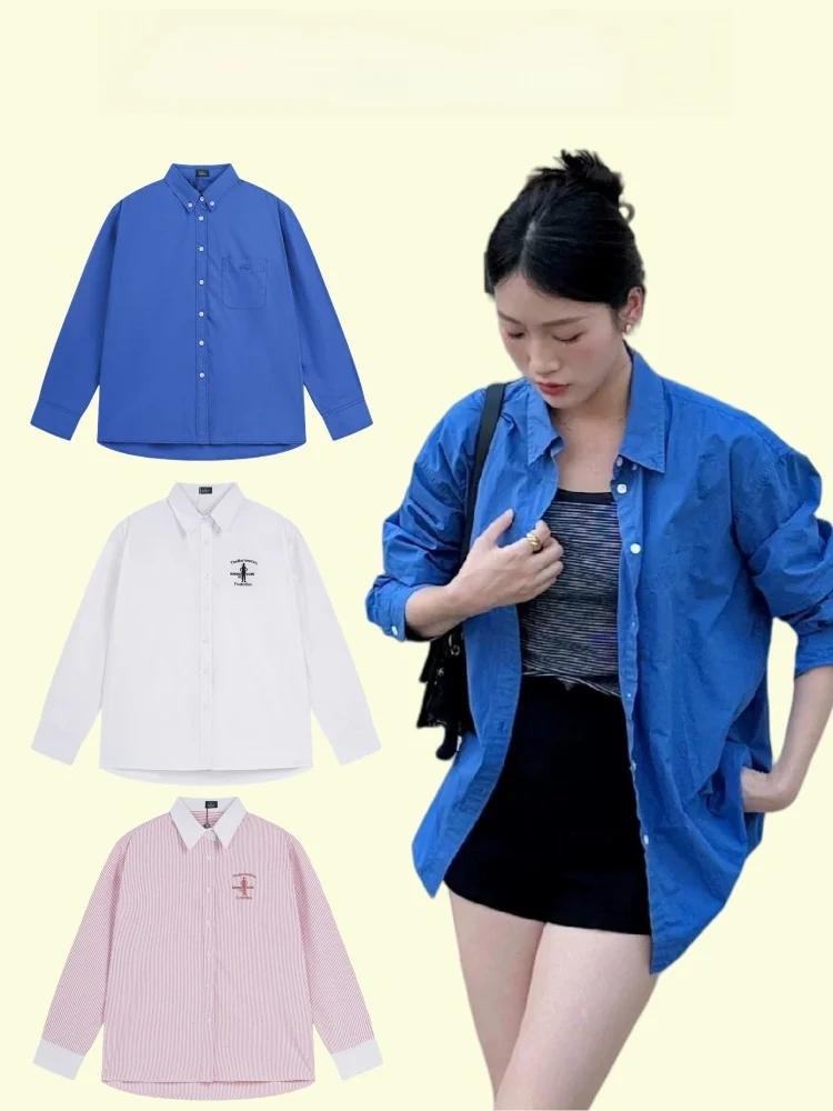 

Loose Casual Embroidered irt Women's Sle Thebarnnet Eight Milk Cotton Long Sve Collar Button down Regular Fit irt