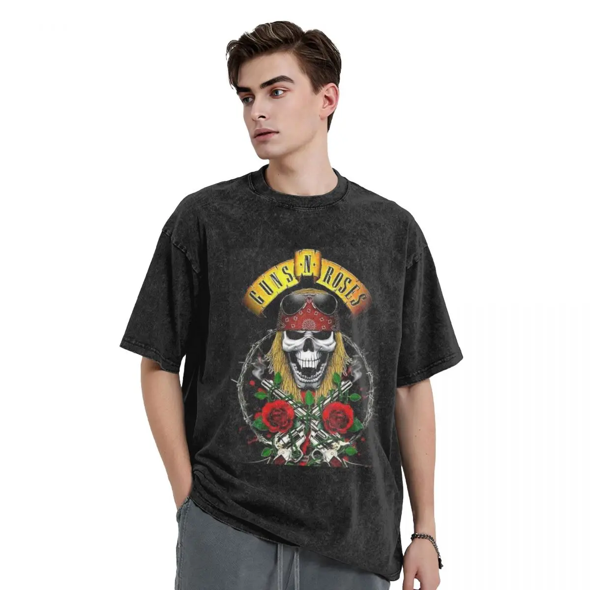 Like-G-Guns-N-Roses-Style Retro Washed T Shirt Oversized High Quality Tees Tops