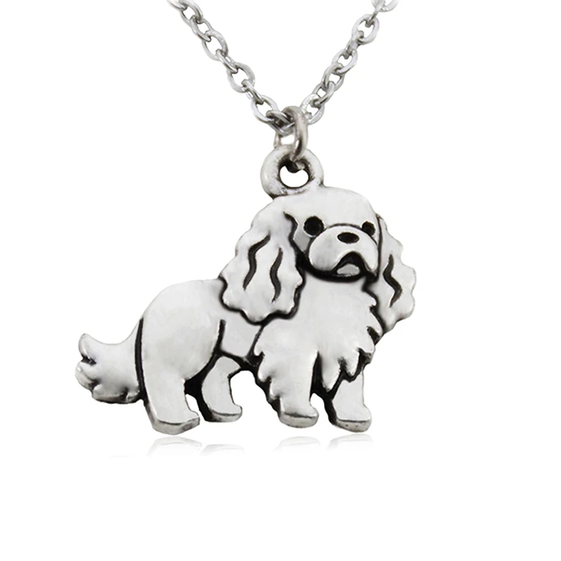 Cute Cartoon Cavalier King Charles Spaniel & English Toy Spaniel Dog Pet Charms Pendant Necklaces Stainless Steel Chain Gift
