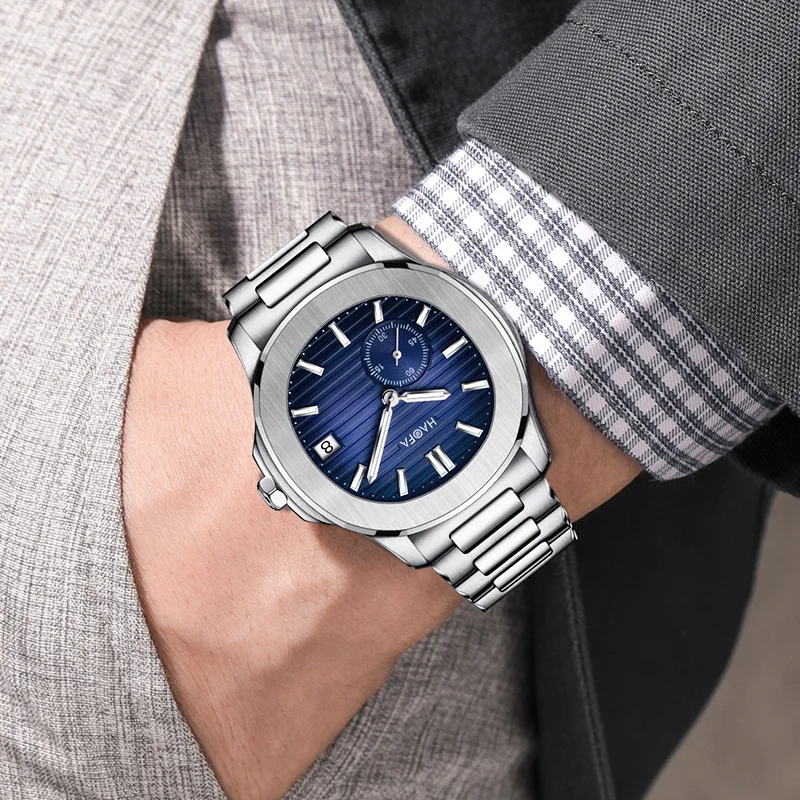 Haofa Micro Rotor Movement Automatic Mechanical Watch for Men Calendar Stainless Steel Case Waterproof Sapphire Wristwatch 2290N