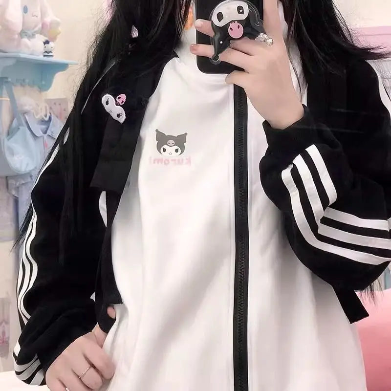 Sanrio Kawaii Kuromi Baseball Clothes Girls Cute Cartoon Anime Coat Autumn Sweet Lovely Zipper Jacket Women College Style Gifts