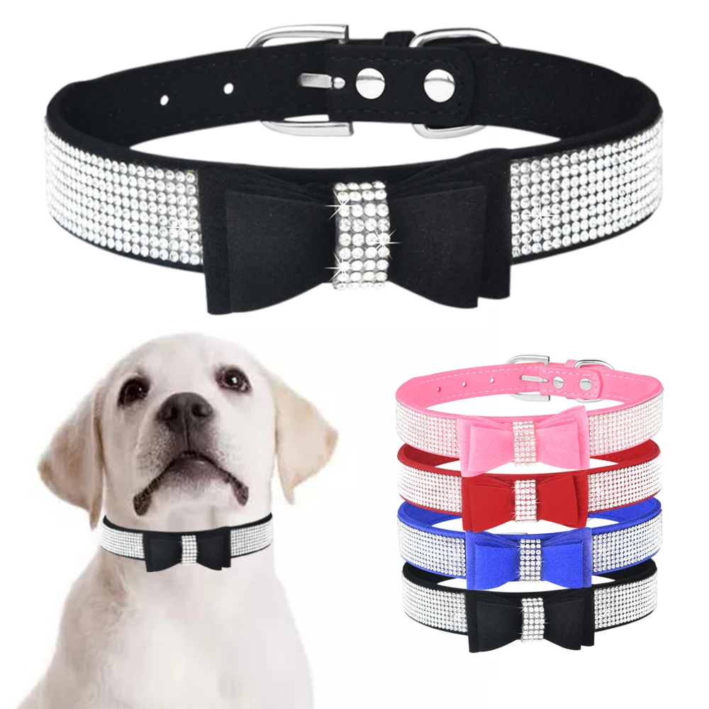 Clear Inventory Bow Diamond Dog Collar Cute Anti-lost Flower Buckle Collars Adjustable Nylon Dog Accessory