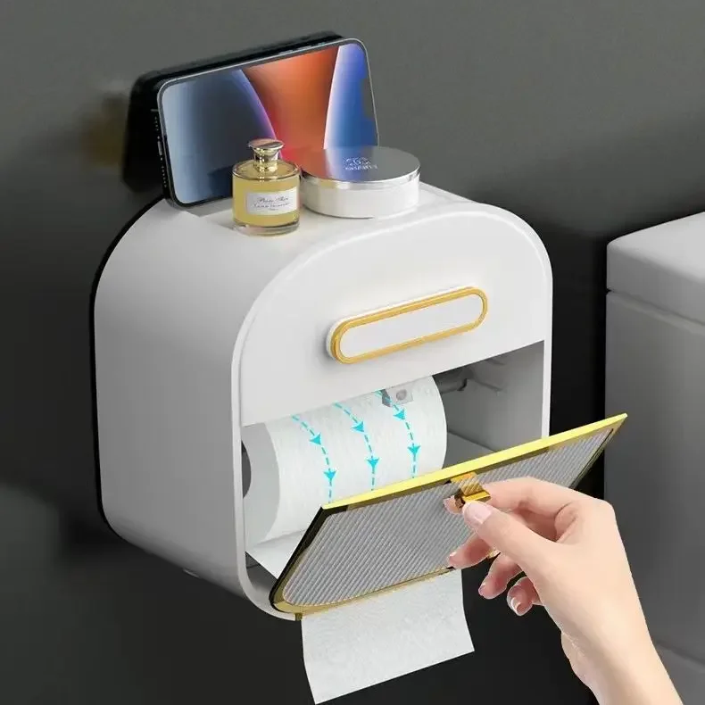 push Paper roll holder Toilet tissue box wall mounted  roll paper box toilet storage rack  large waterproof toilet paper box